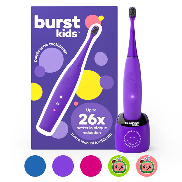 BURSTkids Kids Electric Toothbrush, Soft Bristle Kid & Toddler Toothbrush with 2-Minute Timer, Purple