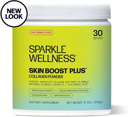 Sparkle Wellness Skin Boost Plus (Acai Lemonade) | Collagen Powder Supplement with VERISOL, Vitamin C, Hyaluronic Acid