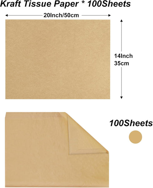 Jkopsnr 100 Sheets Kraft Tissue Paper 20x14 Inches for Gift Bags, Bulk Kraft Wrapping Tissue Paper for DIY Crafts