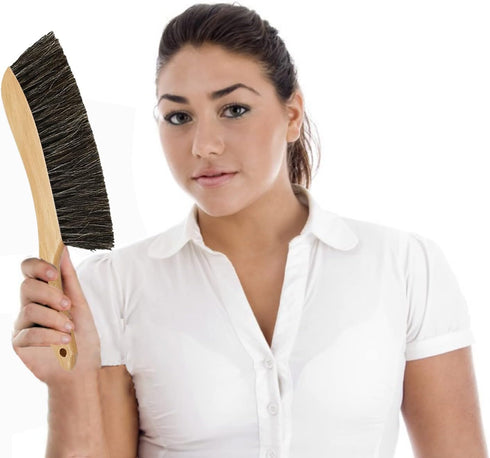 Horse Hair Brush Hand Broom Dusting Brush for Home Cleaning, Soft Brush Duster for Furniture and Car (14" Long)