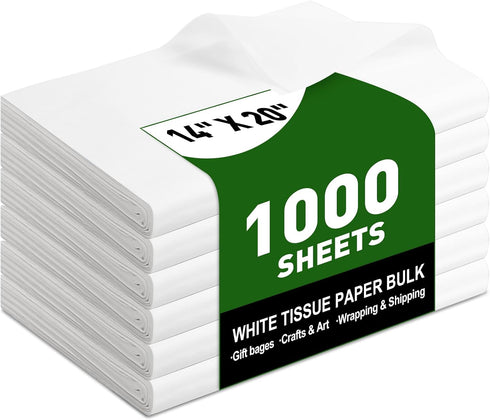 TUXIYA 1000 Sheets White Tissue Paper, 14" X 20" Tissue Papers Bulk for