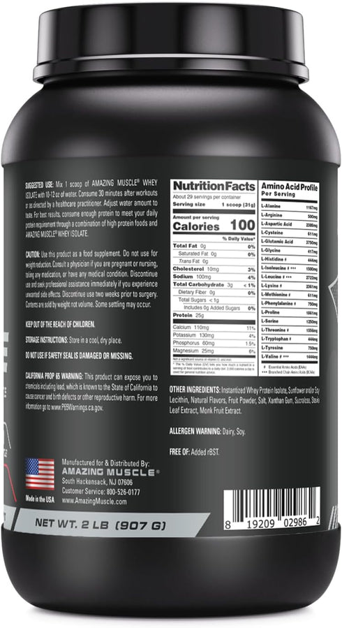 Whey Protein Isolate Powder | 25 Grams Protein Per Serving | 100% Whey Isolate | Zero Fat | Made in USA (Strawberry, 2