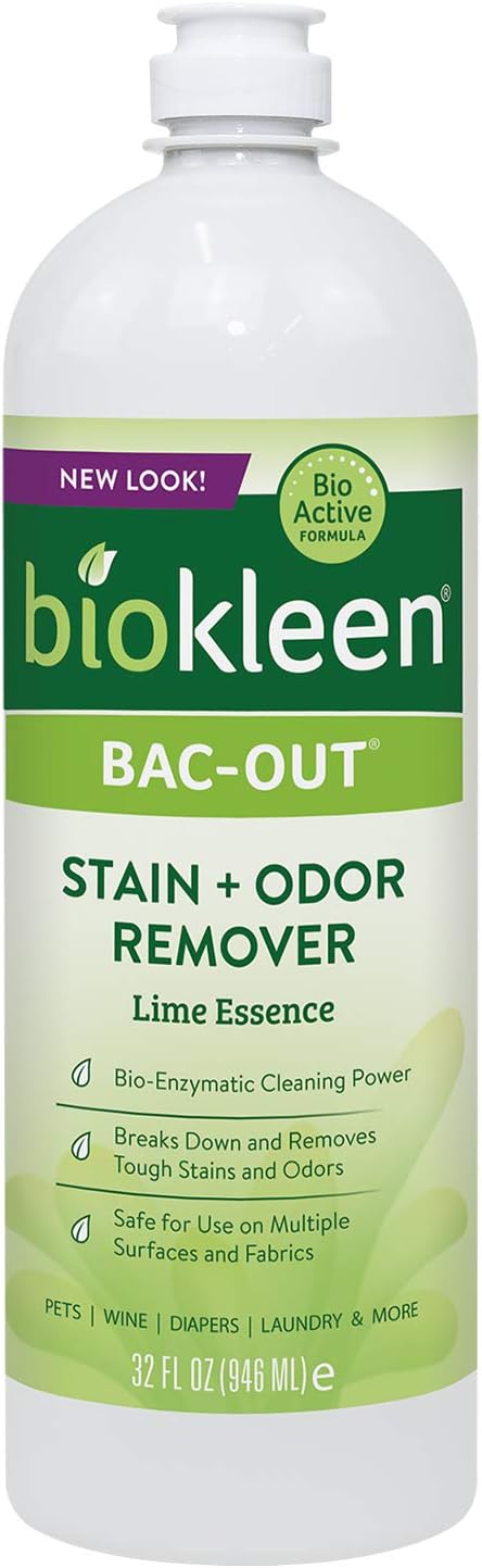 Biokleen Bac Out Stain Remover for Clothes, 32 oz - Natural with Live Enzyme Cultures for Carpet, Diapers, Wine, Laundry