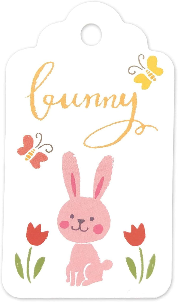 LWR CRAFTS 100 Hang Tags, Scalloped Top with Cotton Strings, 66ft for Holiday (Easter Bunny)