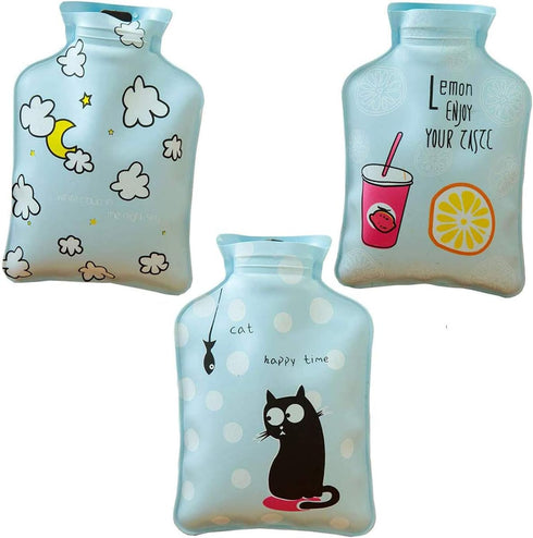 3Pcs Mini Hot Water Bottle Bag/Hand Warmer, Small Reusable Cold Pack, Korea Style Cute Therapy Heating Pad (Blue)