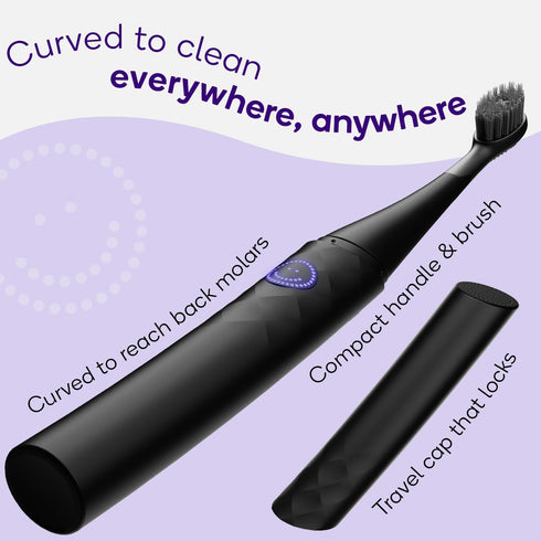 Burst Curve Sonic Electric Toothbrush for Adults – Slim, Curved Travel Toothbrush with Toothbrush Cover - Ultra Soft Bristles - Up to 2 Month Rechargeable Battery, 2 Sonic Modes, Timer - Black