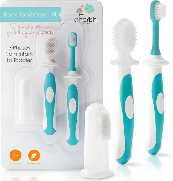 Cherish Baby Care Toothbrush Set - Award-Winning BPA-Free Infant Toothbrush for 3-24 Months (Teal)