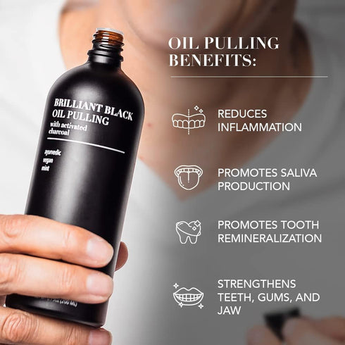 Brilliant Black Oil Pulling, Natural Ayurvedic Blend of Activated Charcoal and Coconut Oil, Mouthwash Rinse