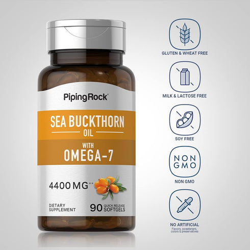 Piping Rock Sea Buckthorn Oil Capsules 4400mg | 90 Softgels | Gluten Free, Non-GMO Sea Buckthorn Berry Extract