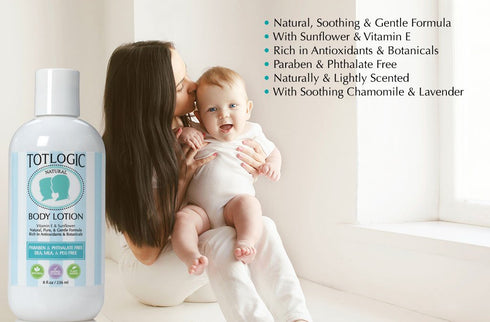 TotLogic Kids and Baby Safe Gentle Body Lotion - 8 oz Original - Plant Based Formula with Essential Oils