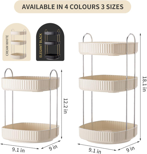 YCIA&DONE 360 Rotating Makeup Organizer - 2 Tiers Square Shaped Vanity Storage in Warm White