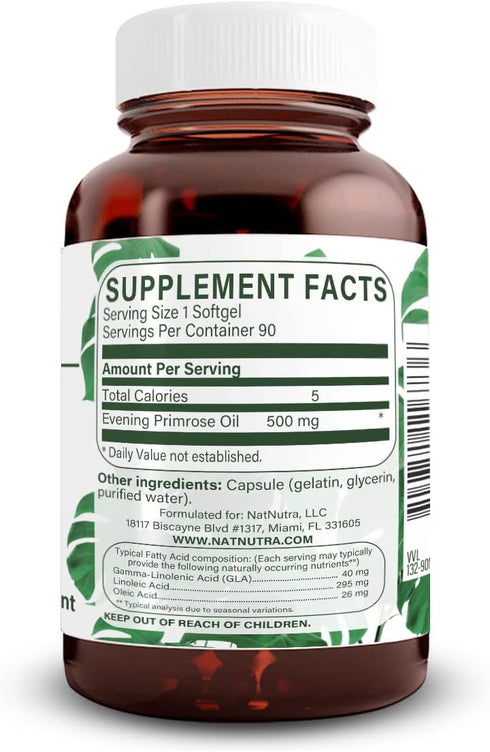 Natural Nutra Evening Primrose Oil Supplement, 500 mg, 90 Softgels, Supports Skin Clarity