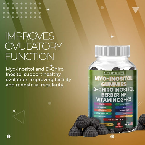 NutraPerfecto Gummies D3 K2 Sugar Free Myo-Inositol & D-Chiro Inositol for Women, Berberine Vitamin DIM Magnesium