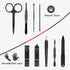 Manicure Set 9 in 1 Stainless Steel - Nail Clippers, Scissors, Pedicure Tools Kit with Black/Red Leather Case