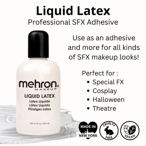 Mehron Makeup Liquid Latex, SFX Halloween Makeup, Prosthetic Glue, 4.5 fl oz (133 ml), Clear