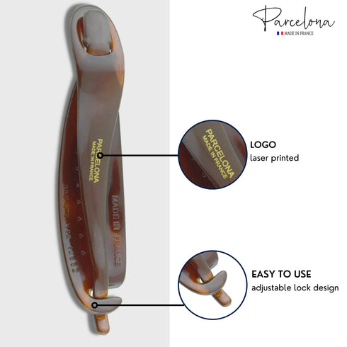 Parcelona French Sleek Tortoise Shell Brown Large Hair Clips, 4 1/2", Metal Free, Strong Hold, Made in France