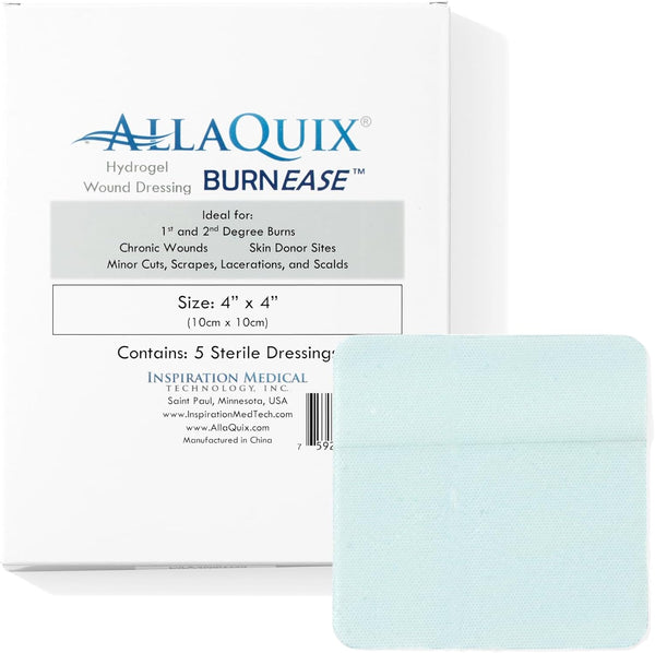 BurnEase Hydrogel Wound Dressing for Burns, XL 4in, Box of 5 Sterile Dressing Pads
