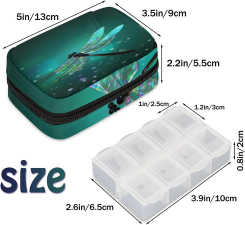 Honeybaby Shine Dragonfly Pill Case Bag Portable Weekly Pill Organizer Travel Pill Organizer Case Bag with Zipper