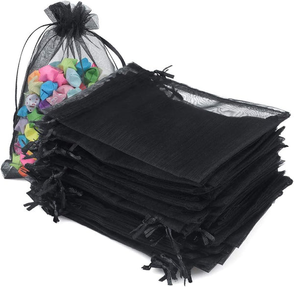 G2PLUS Black Organza Bags, 4x6 in Sheer Mesh Drawstring Gift Bags, Jewelry Pouches, Candy Bag for Halloween, Christmas,