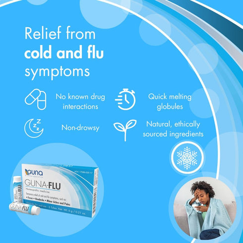 GUNA-Flu for Relief of Flu-Like Symptoms, Body Aches, Headache, Fever, Chills, Fatigue - 6 Tubes