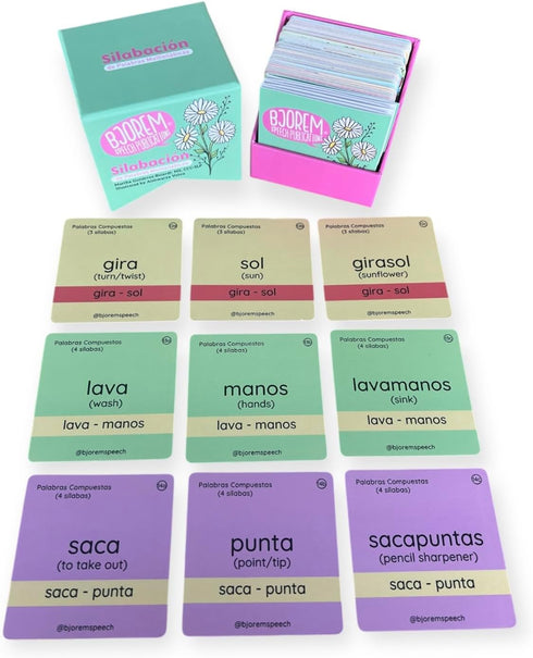 Multisilbicas 25 Bjorem Speech Silabacin de Palabras - Multisyllabic Word Cards Bilingual Syllable Segmentation