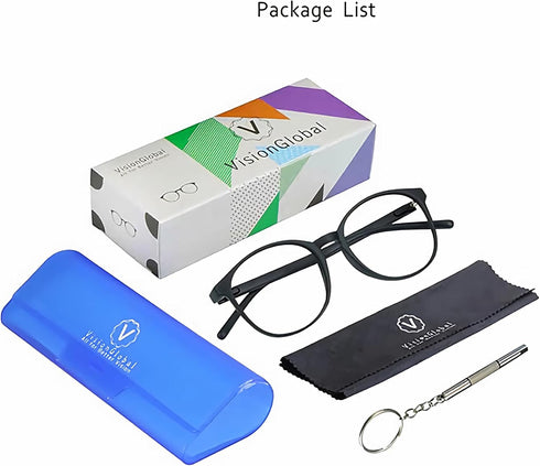 VisionGlobal Blue Light Blocking Glasses for Women/Men, Anti Eyestrain, Stylish Square Frame, Anti Glare (+2.50