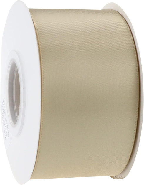 Champagne Gold Ribbon 2 Inch Double Face Satin, 25 Yards Thick for Gift Wrapping, Wedding Decor, Bridal Bouquet, DIY
