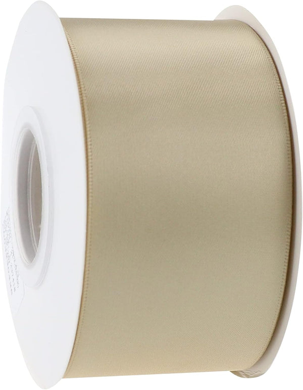 Champagne Gold Ribbon 2 Inch Double Face Satin, 25 Yards Thick for Gift Wrapping, Wedding Decor, Bridal Bouquet, DIY