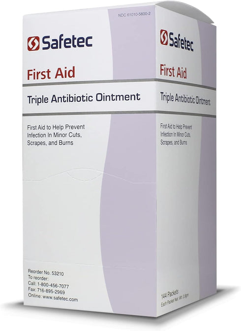 Safetec Triple Antibiotic Ointment .9 g Pouch (144 Count Box) for First Aid on Minor Cuts, Scrapes, and Burns