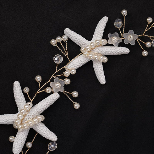 White Starfish Headpiece, Pearl Headband for Mermaid Costume Jewelry, Handmade Hair Accessories
