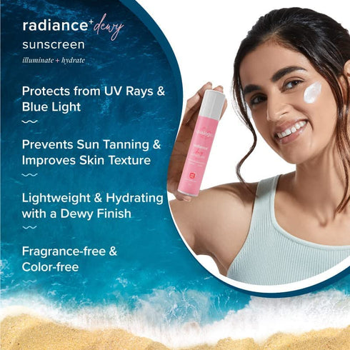 Radiance+ Dewy Face Sunscreen with SPF 50+ & PA+++ | Broad Spectrum Protection & No White Cast, 1.76 Oz/50g