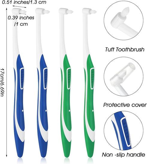 4 Pcs Tuft Toothbrush Tufted Brush, Interspace Toothbrushes End-Tuft Tapered Trim Toothbrush Soft Trim Orthodontic Interdental Brushes for Detail Cleaning (2 Blue + 2 Green)