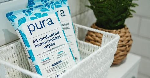 Pura Flushable Hemorrhoid Wipes, 48 Medicated Wipes with Cooling Witch Hazel, Coconut Oil & Aloe Vera, Plastic Free