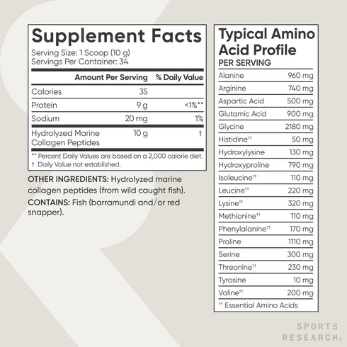 Sports Research Marine Collagen Peptides Powder - Wild-Caught Fish, Keto Certified, 34 Servings