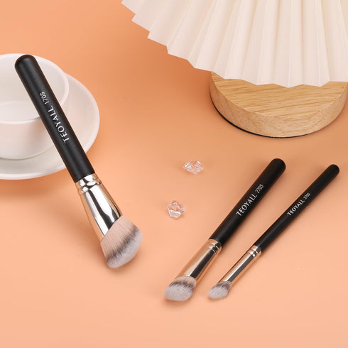 TEOYALL Foundation Contour Conceal Brush Set, 3PCS Angled Synthetic Kabuki Brushes for Blending