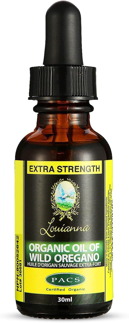 Louianna Organic Wild Oregano Oil Drops, Pure Oil of Oregano with 80% Carvacrol, 30 mL