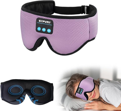 Sleep Mask Bluetooth Headphones, Soft Wireless Headband Eye Mask with Microphone - Purple