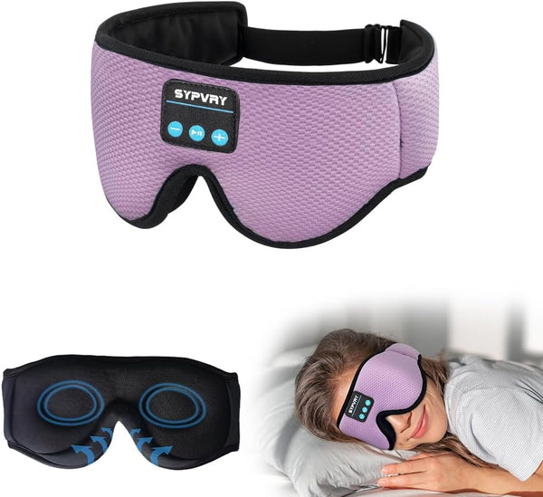 Sleep Mask Bluetooth Headphones, Soft Wireless Headband Eye Mask with Microphone - Purple