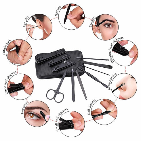 Manicure Set Nail Clippers Kit, Professional Stainless Steel Nail Care Tools with Leather Travel Case, 10 in 1