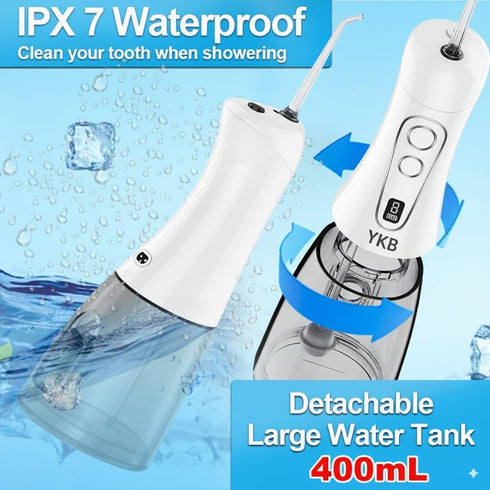 YKB 400ml 8 IPX7 Water Flosser for Teeth, Modes Portable Water Flosser Cordless with Digital Display, Travel Water Oral
