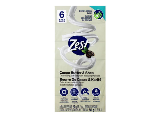 Zest Creamy Cocoa Butter & Shea Soap, 6 Bars, 3.2 Oz Each, 3.2 Fl Oz