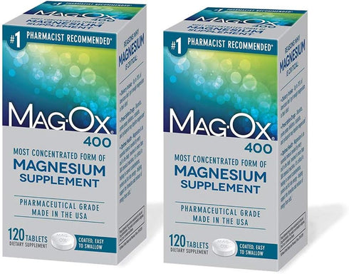 Mag-Ox 400 Magnesium Mineral Dietary Supplement Tablets, 483 mg Magnesium Oxide, 120 Count, Pharmaceutical Grade (Pack