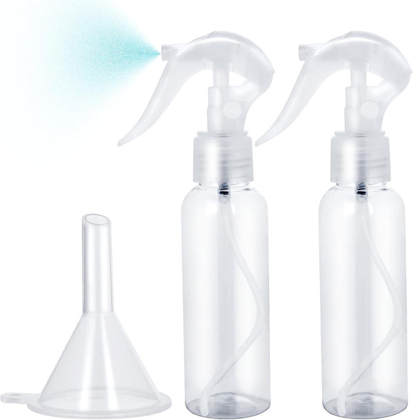 Jeffdad 2 Pack Plastic Spray Bottles, 3.5oz Clear Refillable Container for Water, Essential Oils, Cleaning Solutions