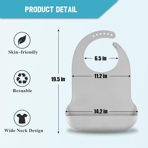Waterproof Adjustable Silicone Bib for Adults - Washable with Crumb Catcher