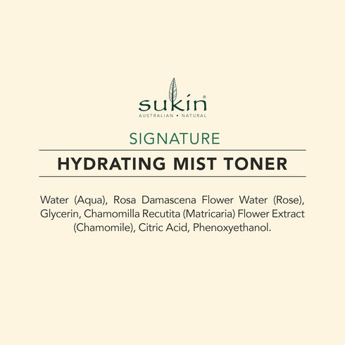 Sukin Organics Hydrating Mist Toner, Rosewater Facial Mist Spray for All Skin Types, 4.23 Fl Oz
