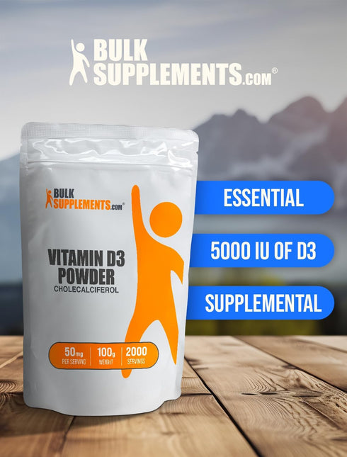 Vitamin D3 Powder by BulkSupplements.com - 5000 IU, Gluten Free, 50mg per Serving, 100g (Pack of 1)