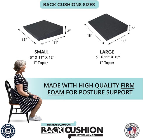 Back Wedge Cushion for Support - Stress Relief and Posture When Sitting in Chair or Car (Small Size 12”)