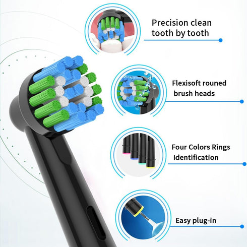 8pcs Black Replacement Heads for Oral B Electric Toothbrush, 4pcs Precision Clean & 4pcs Cross Clean Brush Heads