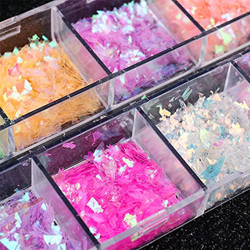 Mermaid Flake Nail Glitter Sequins, CHANGAR Iridescent Ice Slag Colorful Fluorescent Glass Paper Nail Sticker