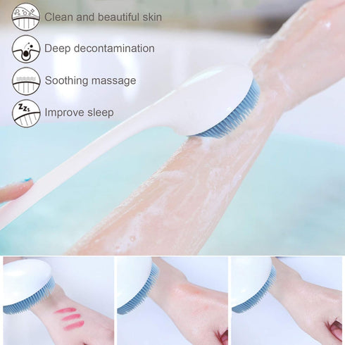 V-TOP Back Scrubber for Shower, Silicone Body Scrubber with Long Handle and Soft Bristles, Bath Exfoliator Brush
